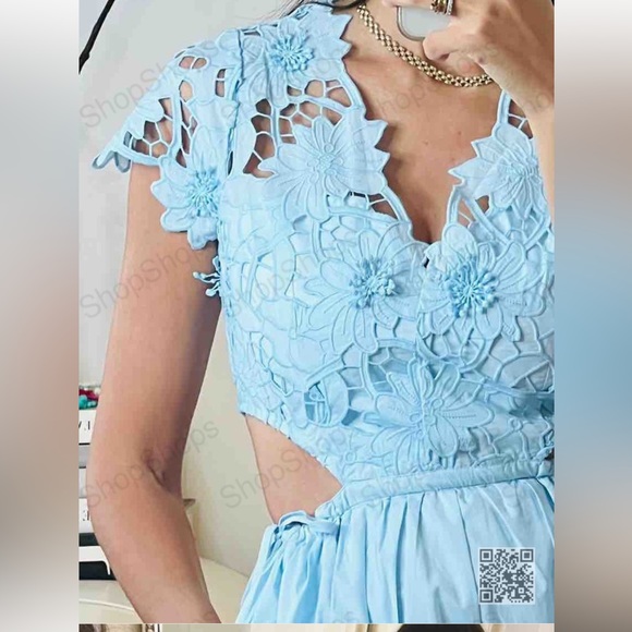 New Blue Crochet Midi Dress w/cut-out sides - Picture 5 of 10